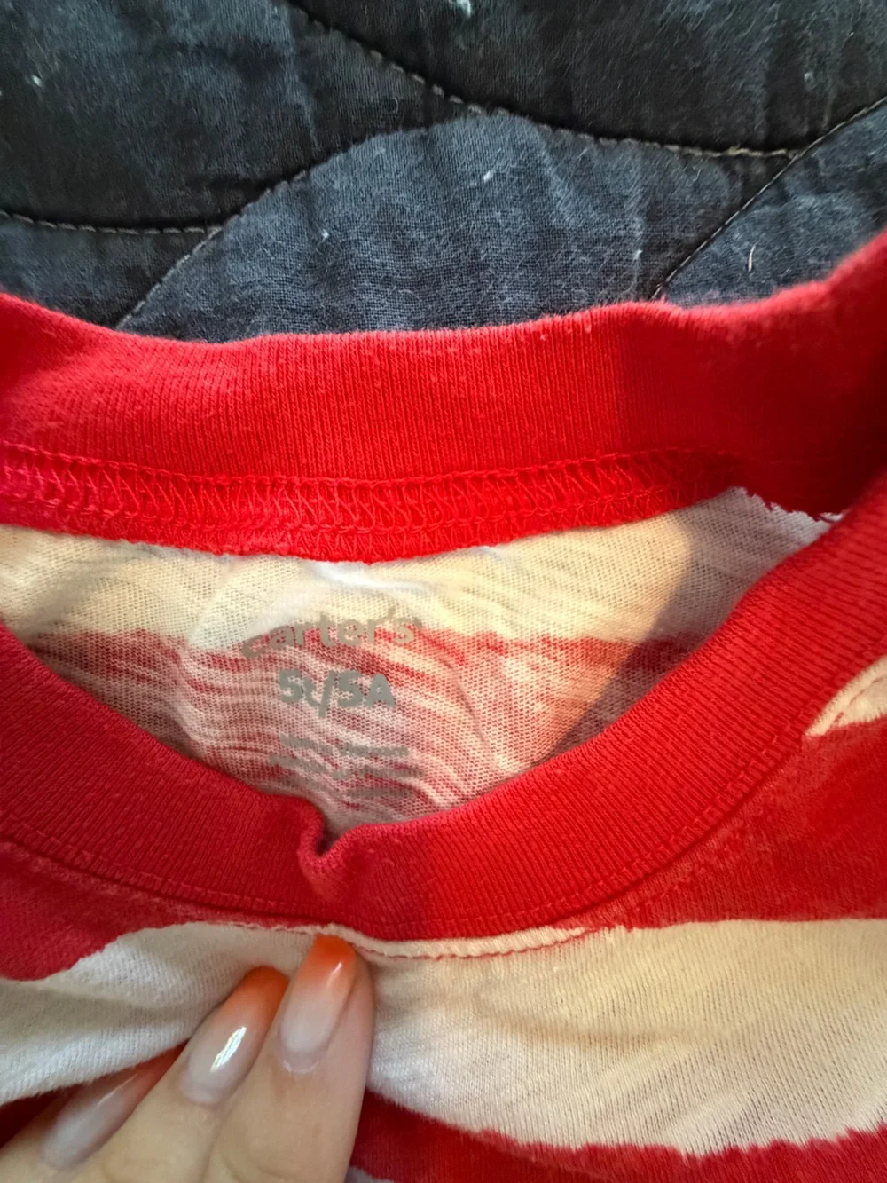 Carter's Red and White Striped Short Sleeve Tee with Hot Dog Patch